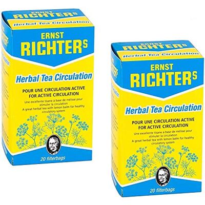 Richters Lot de 2 boîtes Ernst Richter Tisane Circulation 100% à base de plantes naturelles Pour une circulation active 2 x 20 sachets filtres de 2g Circulation (Lot de 2) Richters Lot de 2 boîtes Ernst Richter Tisane Circulation 100% à base de plantes naturelles Pour une circulation active 2 x 20 sachets filtres de 2g Circulation (Lot de 2)
