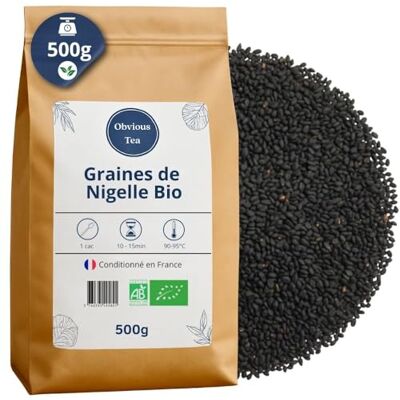 Obvious Tea Graines de Nigelle Bio en Vrac, Cumin Noir, Immunité & Digestion, 500g Graines au goût poivré, aussi appelées cumin noir, à griller, moudre ou infuser, riches en thymoquinone Obvious Tea Graines de Nigelle Bio en Vrac, Cumin Noir, Immunité & Digestion, 500g Graines au goût poivré, aussi appelées cumin noir, à griller, moudre ou infuser, riches en thymoquinone