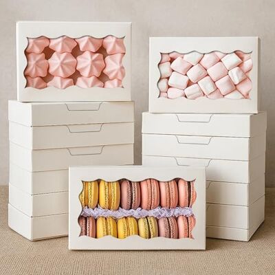 LYSHOOCE 20 Boîtes à Biscuits en Carton avec Fenêtre pour la Présentation de Gâteaux et Pâtisseries 18 x 11 x 4 cm (Blanc) LYSHOOCE 20 Boîtes à Biscuits en Carton avec Fenêtre pour la Présentation de Gâteaux et Pâtisseries 18 x 11 x 4 cm (Blanc)