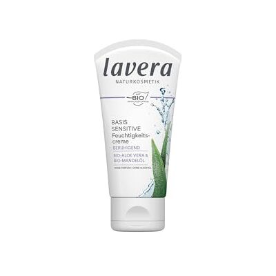 lavera Base sensible Crème hydratante apaisante Cosmétiques naturels végétalien Aloe vera bio et huile d'amande bio Hydratante Crème de jour Sans parfum Certifié PETA 1 x 50 ml lavera Base sensible Crème hydratante apaisante Cosmétiques naturels végétalien Aloe vera bio et huile d'amande bio Hydratante Crème de jour Sans parfum Certifié PETA 1 x 50 ml