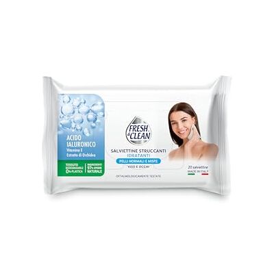 Fresh & Clean Lingettes démaquillantes, peaux normales, avec acide hyaluronique, tissu 100% d'origine naturelle, sans alcool et huiles minérales, 20 pièces Fresh & Clean Lingettes démaquillantes, peaux normales, avec acide hyaluronique, tissu 100% d'origine naturelle, sans alcool et huiles minérales, 20 pièces