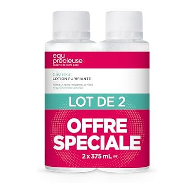 Eau Précieuse Lotion Purifiante Clearskin (375ml x2) Lotion Purifiante Nettoie et purifie la peau Resserre les pores Élimine les impuretés Peaux à tendance acnéique, 750 ml Eau Précieuse Lotion Purifiante Clearskin (375ml x2) Lotion Purifiante Nettoie et purifie la peau Resserre les pores Élimine les impuretés Peaux à tendance acnéique, 750 ml