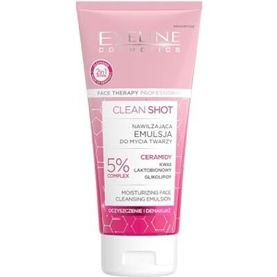 EVELINE COSMETICS Crème nettoyante professionnelle Clean Shot pour le visage Pour peaux sèches et sensibles Avec 5% de complexe de céramide EVELINE COSMETICS Crème nettoyante professionnelle Clean Shot pour le visage Pour peaux sèches et sensibles Avec 5% de complexe de céramide