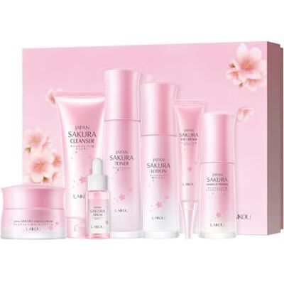 LAIKOU Sakura Ensemble De Soins De La Peau, 7Pièces Coffret Cadeau Femme Soins pour le Visage, Nettoyant, Tonique, Lotion, Contour, Yeux Sérum, Crème, Base de Maquillage, pour Adolescentes et Femmes LAIKOU Sakura Ensemble De Soins De La Peau, 7Pièces Coffret Cadeau Femme Soins pour le Visage, Nettoyant, Tonique, Lotion, Contour, Yeux Sérum, Crème, Base de Maquillage, pour Adolescentes et Femmes