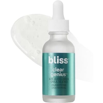 Bliss Clear Genius Gommage liquide purifiant pour la nuit 30 ml clarifie les pores, exfolie la peau non irritante, propre, végétalien, sans expérimentation animale Bliss Clear Genius Gommage liquide purifiant pour la nuit 30 ml clarifie les pores, exfolie la peau non irritante, propre, végétalien, sans expérimentation animale