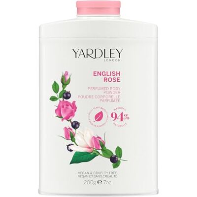 Yardley London English Rose Parfümierter Körperpuder, Talkum, für Frauen, vegan, 94% natürliche Inhaltsstoffe, 200g, hilft gegen Scheuern, sorgt für frische und Duft. Yardley London English Rose Parfümierter Körperpuder, Talkum, für Frauen, vegan, 94% natürliche Inhaltsstoffe, 200g, hilft gegen Scheuern, sorgt für frische und Duft.
