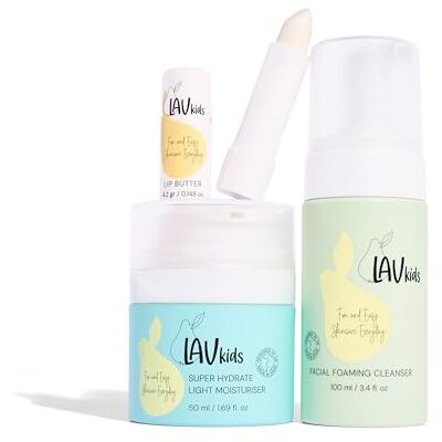 LAV KIDS Kit de soin du visage mousse nettoyante 100 ml, crème hydratante 50 ml et beurre à lèvres avec bandeau et sac LAV KIDS Kit de soin du visage mousse nettoyante 100 ml, crème hydratante 50 ml et beurre à lèvres avec bandeau et sac
