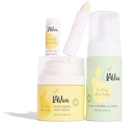 LAV KIDS Kit de soin du visage mousse nettoyante 100 ml, crème hydratante 50 ml et beurre à lèvres avec bandeau et sac LAV KIDS Kit de soin du visage mousse nettoyante 100 ml, crème hydratante 50 ml et beurre à lèvres avec bandeau et sac