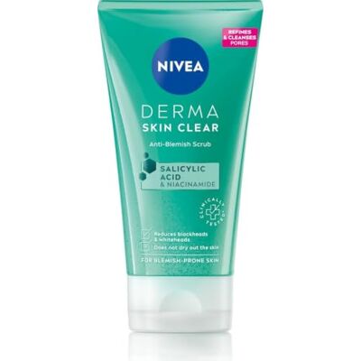 NIVEA Derma Skin Clear Scrub (150 ml), gommage exfoliant pour le visage, gommage à l'acide salicylique enrichi en niacinamide pour déboucher les pores et affiner les textures de la peau NIVEA Derma Skin Clear Scrub (150 ml), gommage exfoliant pour le visage, gommage à l'acide salicylique enrichi en niacinamide pour déboucher les pores et affiner les textures de la peau