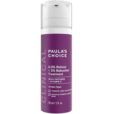 PAULA'S CHOICE CLINICAL 0,3% Retinol & 2% Bakuchiol Traitement Sérum Anti Âge Réduire Rides & les Taches Brunes avec Peptides Tous Types de Peaux 30 ml PAULA'S CHOICE CLINICAL 0,3% Retinol & 2% Bakuchiol Traitement Sérum Anti Âge Réduire Rides & les Taches Brunes avec Peptides Tous Types de Peaux 30 ml