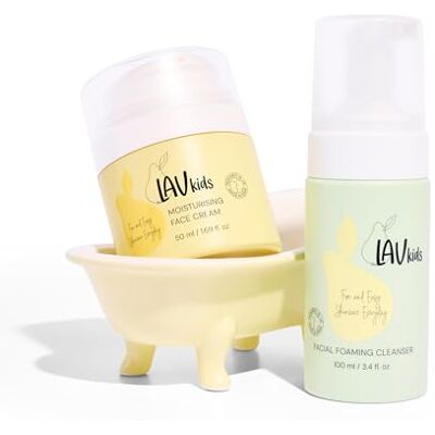 LAV KIDS Kit de soin du visage avec mousse nettoyante 100 ml, crème hydratante 50 ml, bandeau et trousse de toilette, blanc (hydratant) LAV KIDS Kit de soin du visage avec mousse nettoyante 100 ml, crème hydratante 50 ml, bandeau et trousse de toilette, blanc (hydratant)