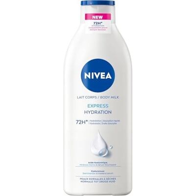 NIVEA Lait corps Hydratation Express 72h (1 x 400 ml) — Lait hydratant à l'Acide Hyaluronique pur — Soin pour le corps hydratant rapide — Sérum nourrissant peaux normales NIVEA Lait corps Hydratation Express 72h (1 x 400 ml) — Lait hydratant à l'Acide Hyaluronique pur — Soin pour le corps hydratant rapide — Sérum nourrissant peaux normales