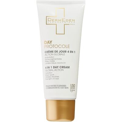 DERMEDEN Crème de jour 50 ml pour peaux mixtes à grasses SPF 50-4 actions en 1 Protection intégrale contre les effets nocifs de la lumière Anti-taches foncées et anti-inflammation Fabriqué en DERMEDEN Crème de jour 50 ml pour peaux mixtes à grasses SPF 50-4 actions en 1 Protection intégrale contre les effets nocifs de la lumière Anti-taches foncées et anti-inflammation Fabriqué en