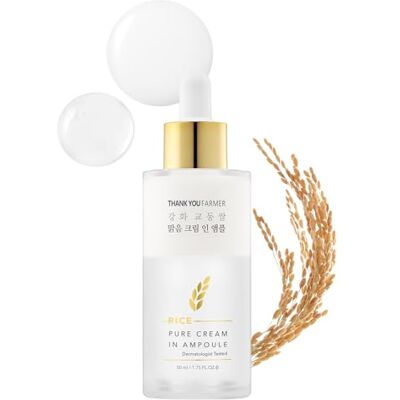 THANKYOU FARMER Rice Pure Cream In Ampoule 50ml Sérum éclaircissant pour la peau, Glass Skin Korean Skincare, Extraits exclusifs de riz coréen, Niacinamide, Sans parfum, Sérum coréen pour le visage THANKYOU FARMER Rice Pure Cream In Ampoule 50ml Sérum éclaircissant pour la peau, Glass Skin Korean Skincare, Extraits exclusifs de riz coréen, Niacinamide, Sans parfum, Sérum coréen pour le visage