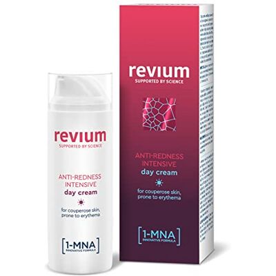 Revium Crème de jour anti-rosacée, rougeurs et couperose, pour peaux sujettes aux érythèmes, enrichie en filtres à rayons UVA/UVB, molécule 1-MNA, coralline officinale rouge et fruit d'acérola Revium Crème de jour anti-rosacée, rougeurs et couperose, pour peaux sujettes aux érythèmes, enrichie en filtres à rayons UVA/UVB, molécule 1-MNA, coralline officinale rouge et fruit d'acérola