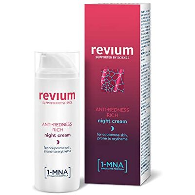 Revium Crème de nuit anti-rosacée, rougeurs et couperose, pour peaux sujettes aux érythèmes, à la formule concentrée enrichie en molécule 1-MNA et extrait d'algue verte chlorella vulgaris, 50ml Revium Crème de nuit anti-rosacée, rougeurs et couperose, pour peaux sujettes aux érythèmes, à la formule concentrée enrichie en molécule 1-MNA et extrait d'algue verte chlorella vulgaris, 50ml