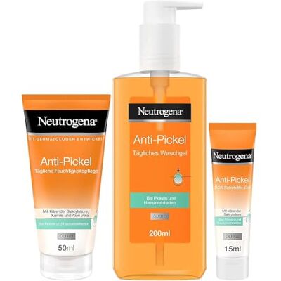 Neutrogena Kit de soin de la peau anti-boutons avec gel nettoyant quotidien (200 ml), soin hydratant quotidien (50 ml) et gel d'aide immédiate SOS (15 ml), soin du visage à l'acide salicylique Neutrogena Kit de soin de la peau anti-boutons avec gel nettoyant quotidien (200 ml), soin hydratant quotidien (50 ml) et gel d'aide immédiate SOS (15 ml), soin du visage à l'acide salicylique