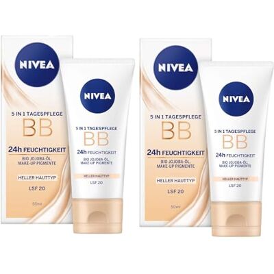 NIVEA BB 24h Lot de 2 soins de jour 5 en 1 hydratant type de peau claire SPF20 50 ml NIVEA BB 24h Lot de 2 soins de jour 5 en 1 hydratant type de peau claire SPF20 50 ml