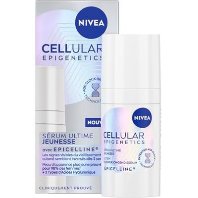NIVEA Sérum Visage Ultime Jeunesse Epigenetics Technologie Age Clock Epicelline & Acide Hyaluronique Anti-Âge Tous Types de Peaux 15 ml NIVEA Sérum Visage Ultime Jeunesse Epigenetics Technologie Age Clock Epicelline & Acide Hyaluronique Anti-Âge Tous Types de Peaux 15 ml