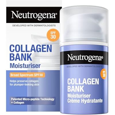 Neutrogena Crème Hydratante Visage Collagen Bank SPF 30 (50 ml) – Micro-peptides + collagène pour préserver le collagène tout en protégeant du soleil – Texture légère sans traces blanches Neutrogena Crème Hydratante Visage Collagen Bank SPF 30 (50 ml) – Micro-peptides + collagène pour préserver le collagène tout en protégeant du soleil – Texture légère sans traces blanches