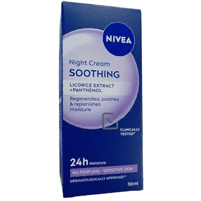 NIVEA Soin de nuit apaisant 24h Hydratant + régénération, crème visage sans parfum pour peaux sensibles, crème de nuit délicate à l'huile de pépins de raisin NIVEA Soin de nuit apaisant 24h Hydratant + régénération, crème visage sans parfum pour peaux sensibles, crème de nuit délicate à l'huile de pépins de raisin