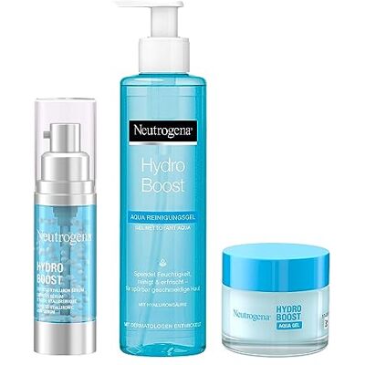 Neutrogena Hydro Boost Kit de soins de la peau avec gel nettoyant Aqua, sérum pour le visage Aqua Perles et crème pour le visage Aqua Gel, nettoyage et soin du visage avec acide hyaluronique, idéal Neutrogena Hydro Boost Kit de soins de la peau avec gel nettoyant Aqua, sérum pour le visage Aqua Perles et crème pour le visage Aqua Gel, nettoyage et soin du visage avec acide hyaluronique, idéal