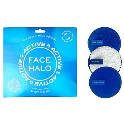 Face Halo Active Lot de 3 + trousse de toilette Enlever, nettoyer et exfolier Fibres HaloTech Il suffit d'ajouter de l'eau Non toxique Sans produits chimiques Doux Tous types de peau Face Halo Active Lot de 3 + trousse de toilette Enlever, nettoyer et exfolier Fibres HaloTech Il suffit d'ajouter de l'eau Non toxique Sans produits chimiques Doux Tous types de peau