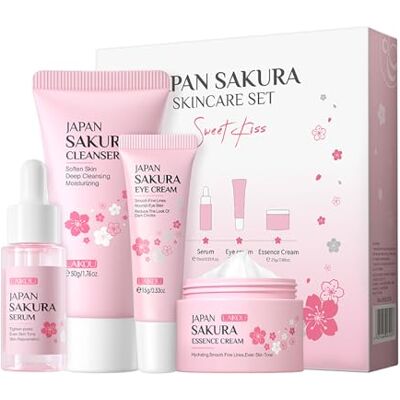 LAIKOU Sakura Kit de Soin de la Peau Coffret Voyage 4 Pièces pour Adolescents et Femmes Nettoyant, Sérum, Crème pour les Yeux et Crème Hydratante Hydratation, Éclat et Lissage de la Peau LAIKOU Sakura Kit de Soin de la Peau Coffret Voyage 4 Pièces pour Adolescents et Femmes Nettoyant, Sérum, Crème pour les Yeux et Crème Hydratante Hydratation, Éclat et Lissage de la Peau