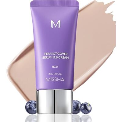 MISSHA M Perfect Cover Sérum BB Cream N°21 Beige clair avec sous-ton froid, crème hydratante colorée, maquillage avec soin de la peau, maquillage coréen, 35 ml MISSHA M Perfect Cover Sérum BB Cream N°21 Beige clair avec sous-ton froid, crème hydratante colorée, maquillage avec soin de la peau, maquillage coréen, 35 ml