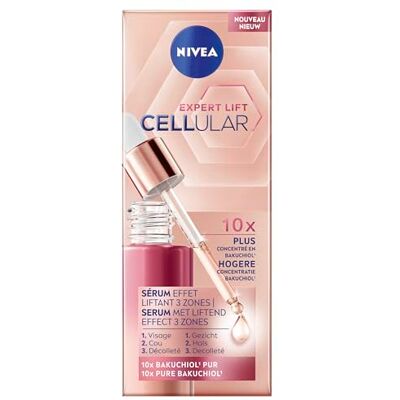 NIVEA Cellular Expert Lift Sérum visage effet liftant 3 zones (1 x 30 ml), Soin visage anti ride concentré en Bakuchiol, pour visage, cou & décolleté NIVEA Cellular Expert Lift Sérum visage effet liftant 3 zones (1 x 30 ml), Soin visage anti ride concentré en Bakuchiol, pour visage, cou & décolleté