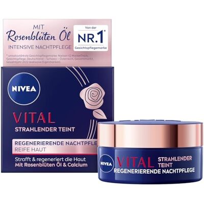 NIVEA Vital Soin de nuit régénérant pour peaux matures, soin du visage pour peaux plus fermes et régénérées, crème de nuit à l'huile de pétales de rose, au calcium et à la créatine (50 ml) NIVEA Vital Soin de nuit régénérant pour peaux matures, soin du visage pour peaux plus fermes et régénérées, crème de nuit à l'huile de pétales de rose, au calcium et à la créatine (50 ml)