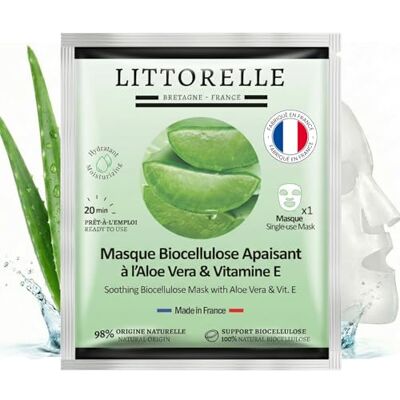 Littorelle Masque Visage Biocellulose Apaisant & Hydratant Aloe Vera, Vitamine E, Prébiotiques Soin Réparateur Anti-Rougeurs Peaux Sensibles 99% Naturel & Fabriqué en France Littorelle Masque Visage Biocellulose Apaisant & Hydratant Aloe Vera, Vitamine E, Prébiotiques Soin Réparateur Anti-Rougeurs Peaux Sensibles 99% Naturel & Fabriqué en France