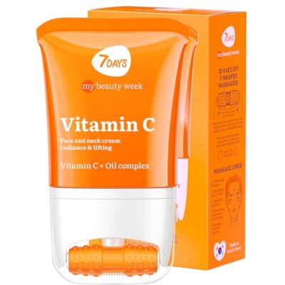 7Days Crème Visage avec Vitamine C + Masseur Rajeunissant, Éclaircissant et Nourrissant pour la Peau Effet Lifting et Hydratant Cosmétiques Coréens Anti-âge 80 ml 7Days Crème Visage avec Vitamine C + Masseur Rajeunissant, Éclaircissant et Nourrissant pour la Peau Effet Lifting et Hydratant Cosmétiques Coréens Anti-âge 80 ml
