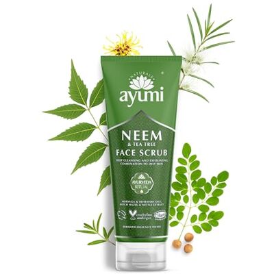 Ayumi Gommage exfoliant pour le visage pour le traitement de l'acné Gommage pour peau grasse à l'huile de margousier et d'arbre à thé Gommage hydratant à l'huile de moringa et à l'hamamélis Ayumi Gommage exfoliant pour le visage pour le traitement de l'acné Gommage pour peau grasse à l'huile de margousier et d'arbre à thé Gommage hydratant à l'huile de moringa et à l'hamamélis