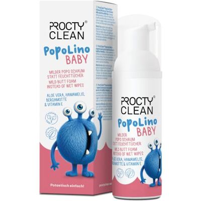 PROCTYCLEAN PopoLino Baby Mousse nettoyante douce au lieu de lingettes humides. Rend les fesses et l'environnement heureux avec aloe vera, hamamelis, begamotte et vitamine E… PROCTYCLEAN PopoLino Baby Mousse nettoyante douce au lieu de lingettes humides. Rend les fesses et l'environnement heureux avec aloe vera, hamamelis, begamotte et vitamine E…