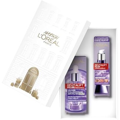 L'Oreal Paris L'Oréal Paris Revitalift Filler Kit de soin du visage avec 1,5% d'acide hyaluronique pur et vitamine C (30 ml), crème contour des yeux anti-âge à l'acide hyaluronique (30 ml), vitamine CG & E L'Oreal Paris L'Oréal Paris Revitalift Filler Kit de soin du visage avec 1,5% d'acide hyaluronique pur et vitamine C (30 ml), crème contour des yeux anti-âge à l'acide hyaluronique (30 ml), vitamine CG & E