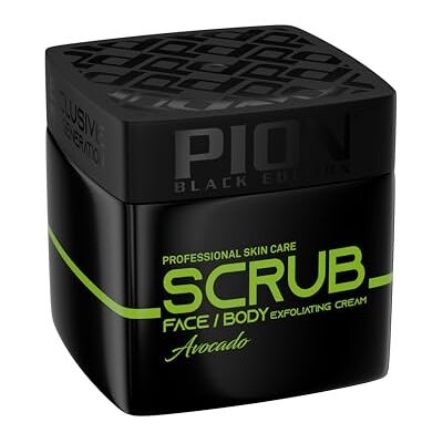 PION Black Edition Scrub Crème exfoliante pour le visage et le corps, abricot et avocat, 320 ml, soin exfoliant doux et efficace pour une peau rayonnante (avocat, 320 ml) PION Black Edition Scrub Crème exfoliante pour le visage et le corps, abricot et avocat, 320 ml, soin exfoliant doux et efficace pour une peau rayonnante (avocat, 320 ml)