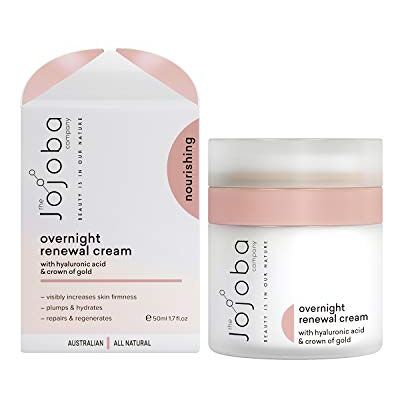 The Jojoba Company Crème de Renouvellement Nocturne Hydratante & Raffermissante avec Acide Hyaluronique, Couronne d'Or & Huile de Jojoba pour Tous Types de Peau 50ml The Jojoba Company Crème de Renouvellement Nocturne Hydratante & Raffermissante avec Acide Hyaluronique, Couronne d'Or & Huile de Jojoba pour Tous Types de Peau 50ml