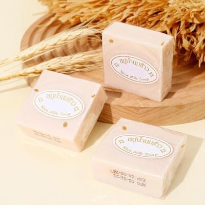Huasean 6 savons au lait riz naturel fait à la main, savon riz éclaircissant avec extrait riz, nettoyant en profondeur et hydratant pour la peau Huasean 6 savons au lait riz naturel fait à la main, savon riz éclaircissant avec extrait riz, nettoyant en profondeur et hydratant pour la peau