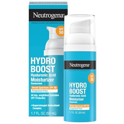 Neutrogena Hydro Boost Hydratant facial à l'acide hyaluronique avec écran solaire à large spectre SPF 50, gel hydratant quotidien pour hydrater et apaiser la peau sèche, sans parfum, 50 ml Neutrogena Hydro Boost Hydratant facial à l'acide hyaluronique avec écran solaire à large spectre SPF 50, gel hydratant quotidien pour hydrater et apaiser la peau sèche, sans parfum, 50 ml
