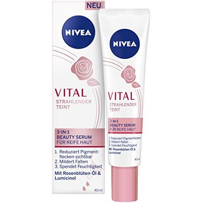 Beiersdorf NIVEA Vital Teint Lumineux 3 en 1 Sérum de beauté pour peaux matures (40 ml), soin hydratant intense, réduit visiblement les taches pigmentaires, Sérum raffermissant Beiersdorf NIVEA Vital Teint Lumineux 3 en 1 Sérum de beauté pour peaux matures (40 ml), soin hydratant intense, réduit visiblement les taches pigmentaires, Sérum raffermissant