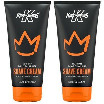 King of Shaves Crème à raser 2 en 1 sans mousse & hydratant après-rasage pour hommes, gel de rasage précis pour peau sensible, réduit les irritations de 86%, 2 x 175ml King of Shaves Crème à raser 2 en 1 sans mousse & hydratant après-rasage pour hommes, gel de rasage précis pour peau sensible, réduit les irritations de 86%, 2 x 175ml