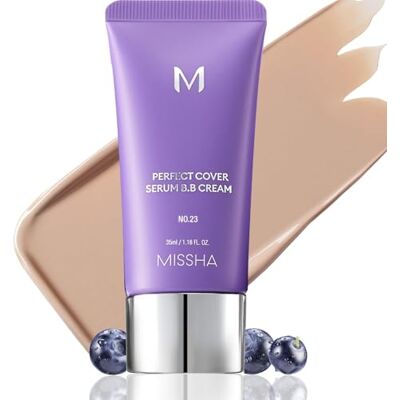 MISSHA M Perfect Cover Sérum BB Cream N°23 Beige Naturel Teinte claire avec sous-ton froid, crème hydratante colorée, maquillage avec soin de la peau, maquillage coréen, 35 ml MISSHA M Perfect Cover Sérum BB Cream N°23 Beige Naturel Teinte claire avec sous-ton froid, crème hydratante colorée, maquillage avec soin de la peau, maquillage coréen, 35 ml