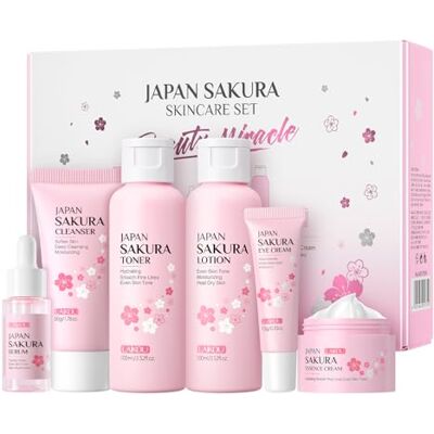 LAIKOU Ensemble de Soins de la Peau, 6pcs Coffret Cadeau Femme Soins pour le Visage, Nettoyant, Tonique, Lotion, Contour, Yeux Sérum, Crème, Soins pour le Visage Sakura pour Adolescentes et Femmes LAIKOU Ensemble de Soins de la Peau, 6pcs Coffret Cadeau Femme Soins pour le Visage, Nettoyant, Tonique, Lotion, Contour, Yeux Sérum, Crème, Soins pour le Visage Sakura pour Adolescentes et Femmes