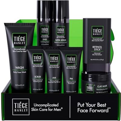 Tiege Hanley Ensemble de soins de la peau pour homme (niveau 5) – Ensemble de soins de la peau pour homme comprenant un nettoyant visage, un gommage, une crème hydratante, une crème pour les yeux, un Tiege Hanley Ensemble de soins de la peau pour homme (niveau 5) – Ensemble de soins de la peau pour homme comprenant un nettoyant visage, un gommage, une crème hydratante, une crème pour les yeux, un