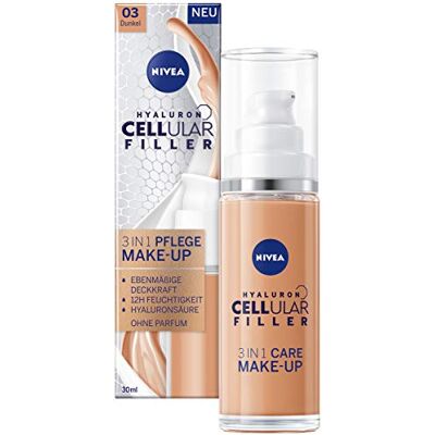 NIVEA Hyaluron Cellular Filler 3 en 1 Soin Fond de teint foncé (30 ml), fond de teint hydratant à l'acide hyaluronique, pour un teint plus uniforme NIVEA Hyaluron Cellular Filler 3 en 1 Soin Fond de teint foncé (30 ml), fond de teint hydratant à l'acide hyaluronique, pour un teint plus uniforme