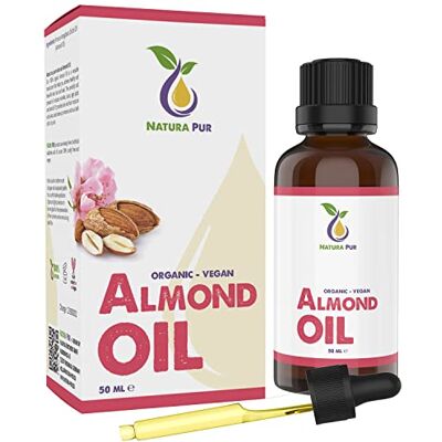 Natura Pur Huile d'amande douce bio 50 ml – 100 % vierge, pressée à froid, végétalien, dans bouteille en verre – Sérum anti-âge pour le visage, anti-rides, corps, cheveux, peau, mains, ongles – Huile de base Natura Pur Huile d'amande douce bio 50 ml – 100 % vierge, pressée à froid, végétalien, dans bouteille en verre – Sérum anti-âge pour le visage, anti-rides, corps, cheveux, peau, mains, ongles – Huile de base
