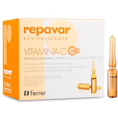 REPAVAR Revitalisant Soin Actif à la Vitamine C pour le Visage Prévient le Vieillissement Traitement Intensif Raffermissant et Revitalisant 20 ampoules de 1 ml REPAVAR Revitalisant Soin Actif à la Vitamine C pour le Visage Prévient le Vieillissement Traitement Intensif Raffermissant et Revitalisant 20 ampoules de 1 ml
