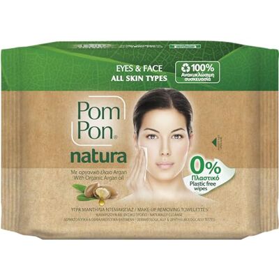 Pom Pon NATURA Lingettes Démaquillantes Visage et Yeux, avec Huile d'Argan Bio, 100% Fibres Naturelles, 20 Unités Pom Pon NATURA Lingettes Démaquillantes Visage et Yeux, avec Huile d'Argan Bio, 100% Fibres Naturelles, 20 Unités
