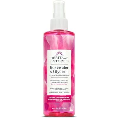 HERITAGE STORE Eau de rose avec glycérine, sans alcool, 100% pure végétalienne, bénéfique pour la peau, les cheveux et plus encore, tonique pour le visage et hydratante, vaporisateur de 227 ml HERITAGE STORE Eau de rose avec glycérine, sans alcool, 100% pure végétalienne, bénéfique pour la peau, les cheveux et plus encore, tonique pour le visage et hydratante, vaporisateur de 227 ml